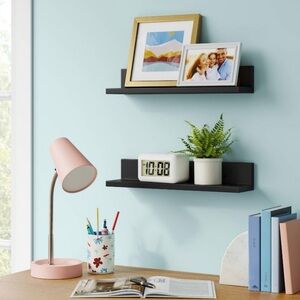 New Set of 2 Black 11.75” Flush Mount Picture Ledge Floating Wall Shelves